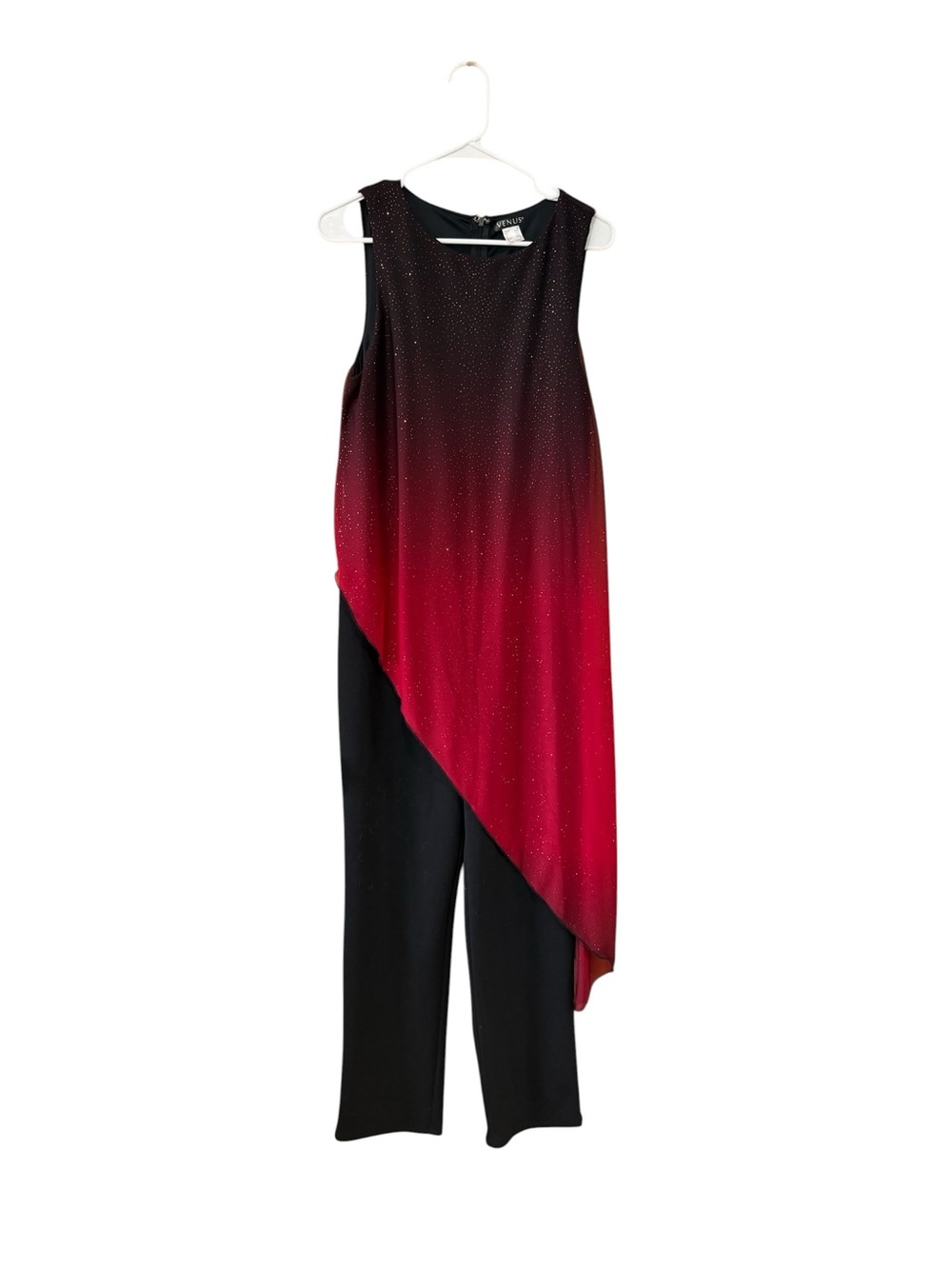 VENUS Black and Red Ombre Sleeveless Asymmetric Jumpsuit